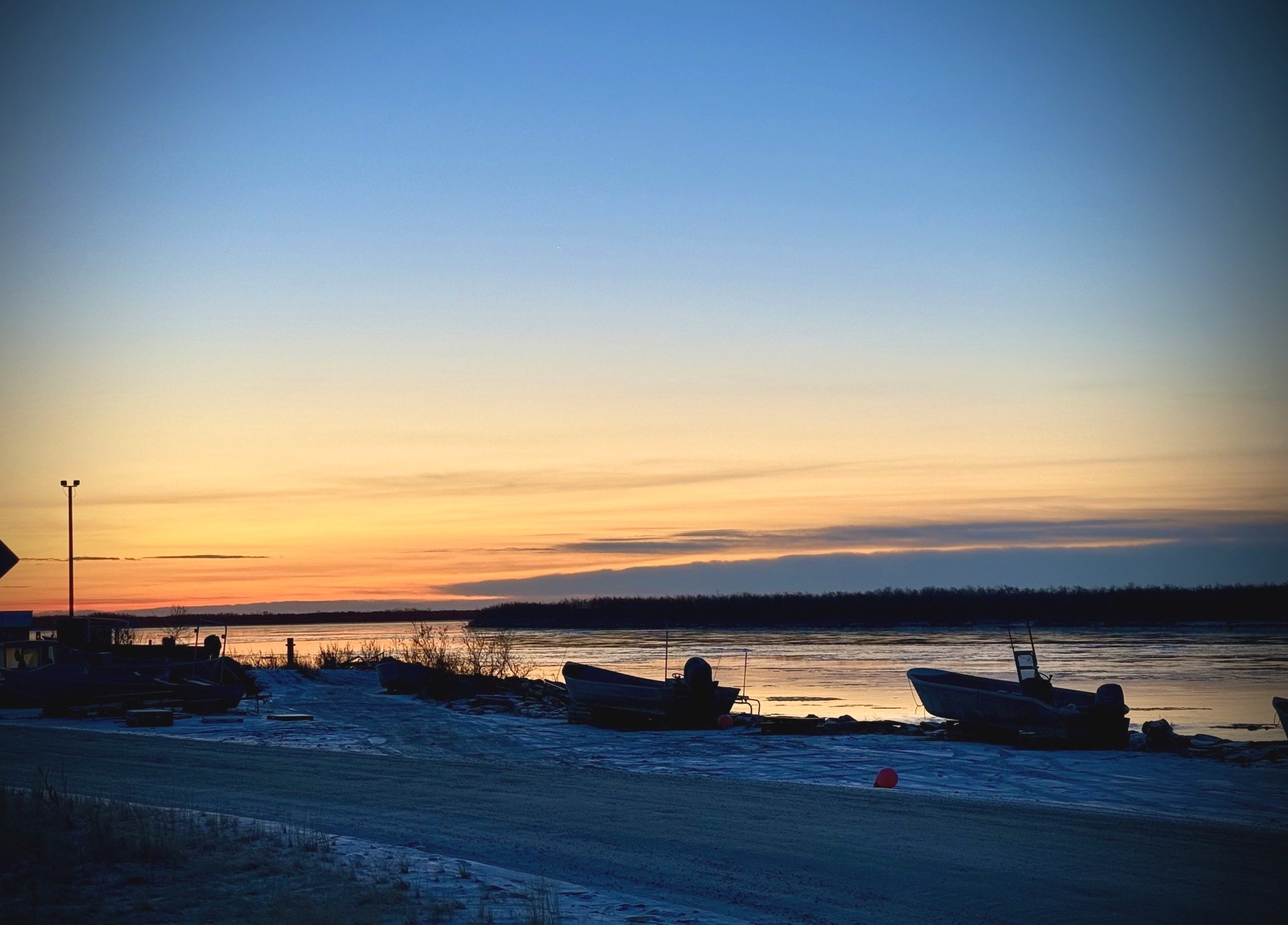 Aerial view of the Yukon River Delta at golden hour